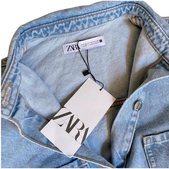 Zara XS Denim Romper Shorts Jumpsuit Jeans Extra small Retro Style Y2K 80s 90s - Picture 7 of 12